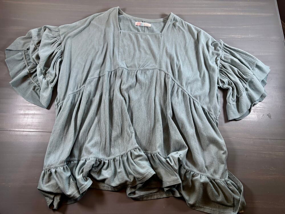 Free People Beach Mini Dress Bell Sleeve Ruffle Boho Cotton Womens Small